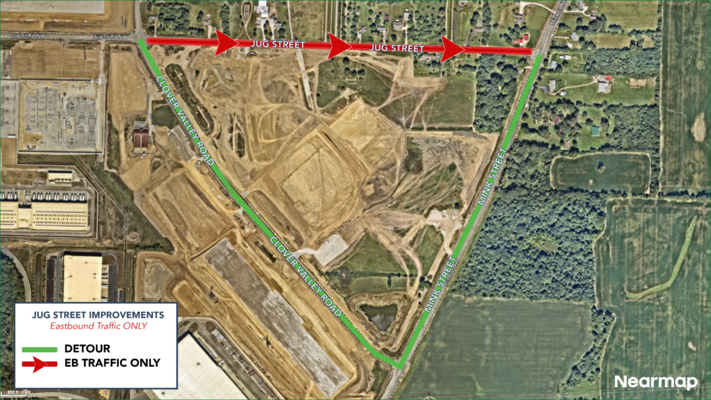A map shows where the City of New Albany will begin the reconstruction of Jug Street between Clover Valley Road and Mink Street